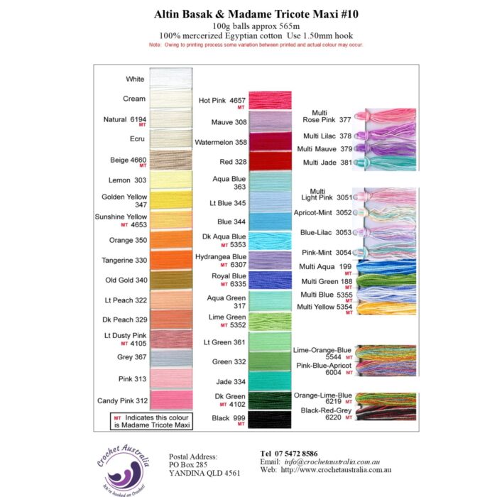Maxi 10 colour chart