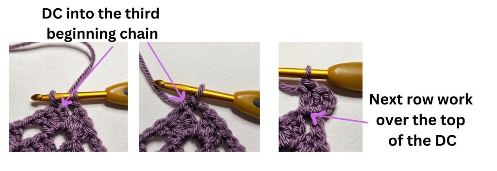 crochet australia finishing round in a chain space