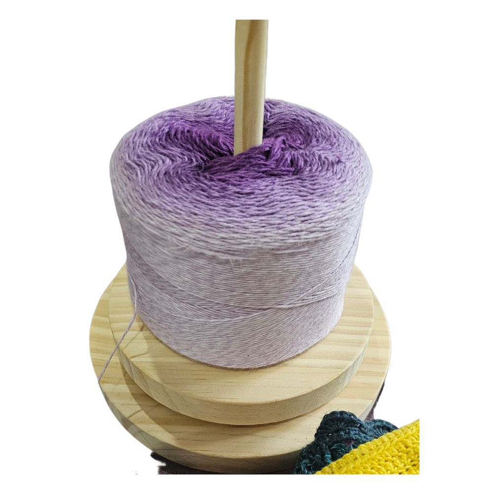 wooden spindle large with yarn